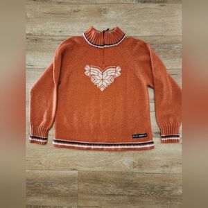 RARE Vintage Dale of Norway 1/4 Zip Ski Sweater Women's M Orange Snowflake Heart